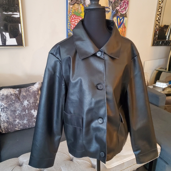 Jason Wu Jackets & Blazers - Jason Wu Black Faux Leather Button Jacket